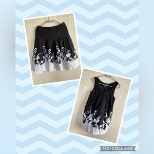 🌺 2PC. Black and White SILK Floral Skirt Set